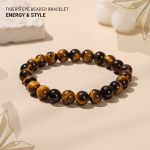 Tiger Eye bracelet made with natural polished stones, known for confidence, focus, protection, and positive energy.