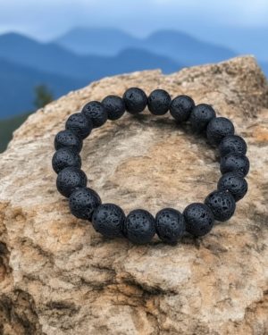 Black lava stone bracelet for grounding strength meditation and stability