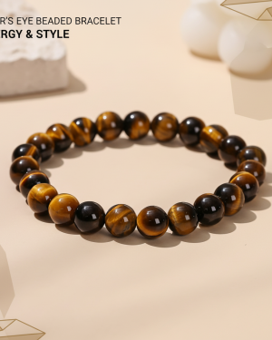 Tiger Eye bracelet made with natural polished stones, known for confidence, focus, protection, and positive energy.