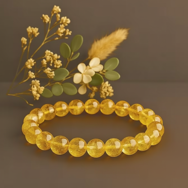 Citrine crystal bracelet made with natural gemstone beads, associated with abundance, positivity, and confidence.